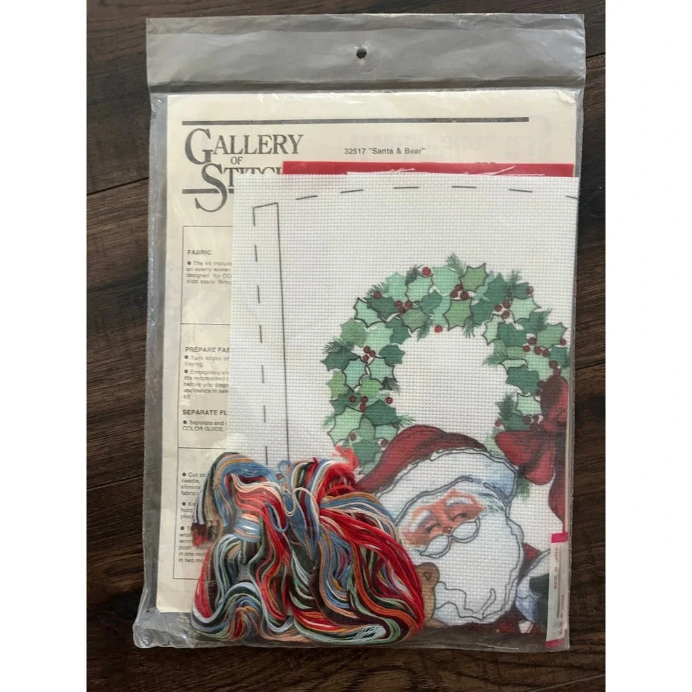 Bucilla Santa & Bear Christmas Stocking Kit 32517 Printed Counted Cross Stitch
